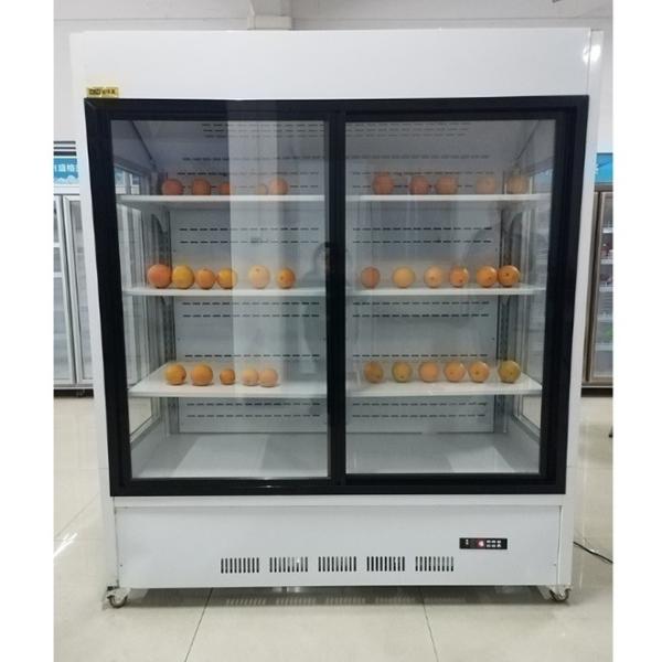 Cheap Commercial Fruit Display Cooler Chiller Two Doors With Fan Cooling System for sale