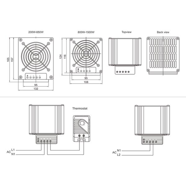 120-240V Compact Din Rail Portable Industrial Electric Fan Heaters Clip fixing IP20 Vertical