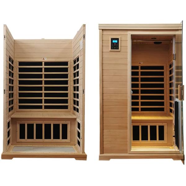 Traditional Infrared Wooden Sauna Room 2-Person Size Heating 1750W 9 Plates 10 Min Pre-Warm Up Time And Temperature Preset Control