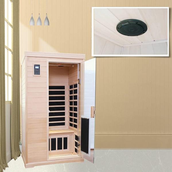 Traditional Infrared Wooden Sauna Room 2-Person Size Heating 1750W 9 Plates 10 Min Pre-Warm Up Time And Temperature Preset Control