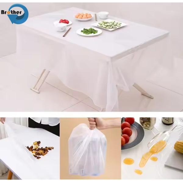Plastic Disposable Table Cloths Covers, PE Material, Waterproof, Rectangular