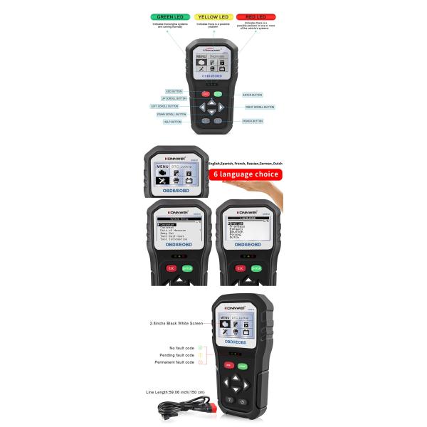 12v Car Scanner Diagnostic Live Data Code Reader Check Engine KW818 Pass CE FCC ROHS