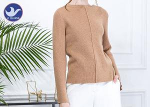 China Mock Neck Rib Ladies Wool Jumpers Long Sleeves Slit Cuff Sweater Anti - Shrink on sale