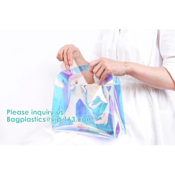 Glitter Custom PVC Laser Clear Holographic TPU Cosmetic Makeup Bag,Hologram Holographic handle Zip Cosmetic Makeup Bag