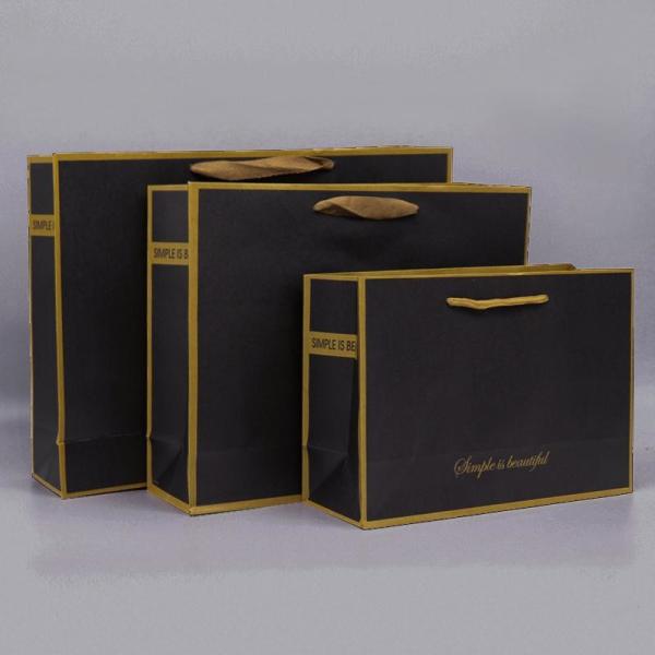 Black Foil And Bump Logo Craft Paper Shopping Bag Reusable Twisted Handle 300g