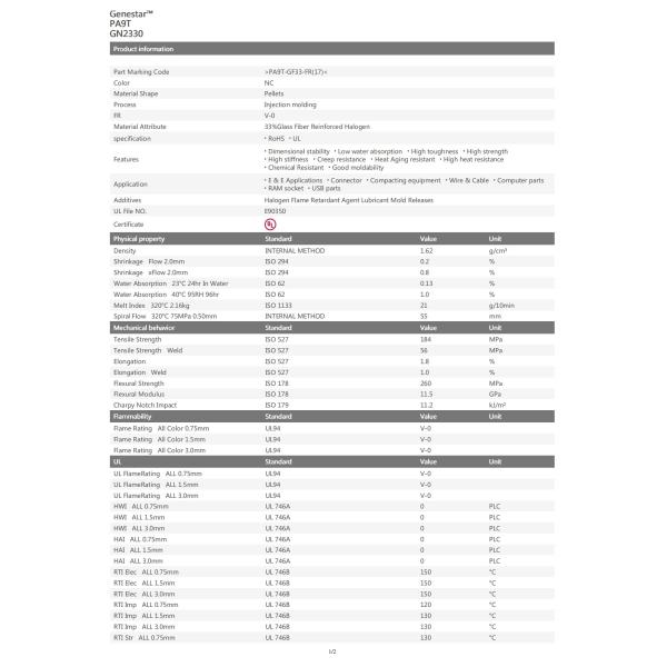 Thermal Stability PA9T Material Flame Retardant Electronic PA9T Plastic