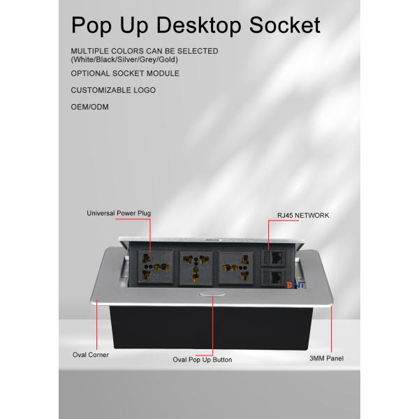 Multi-Functional Zinc Alloy/Iron Office Desktop Tabletop Socket Pop-up Power Socket 2 RJ45 Plug 3 AC Outlets 5A Rated Current