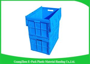 China Blue Collapsible Plastic Containers with Attached Lids / Stackable plastic container on sale