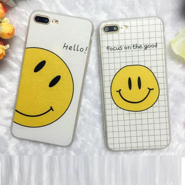 PC+TPU Silk Grain Cute Smile Expression Back Cover Cell Phone Case For iPhone 7 6s Plus