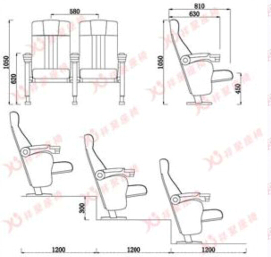 Standard Size Red Frabic Movie Theater Chairs / Stadium Theater Seating