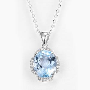 China 13mm Sterling Silver Topaz Pendant Sky Blue Aquamarine Gemstone Necklace on sale