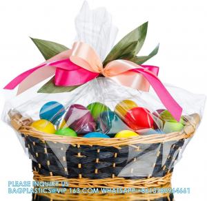 Quality Cellophane Wrap For Gift Baskets, Opp Plastic Gift Bags With Red Bows Ribbon Wrap for Baskets & Gifts wholesale