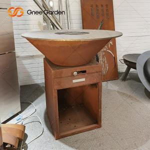 Quality Wood Burning Corten Steel Outdoor BBQ Table Fire Pit Charcoal Barbecue Grill wholesale
