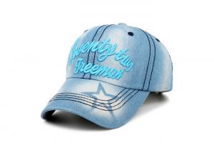Quality Royal Blue Cowboys Baseball Cap , Outdoor Sports Plain Denim Distressed Mens Denim Cap wholesale