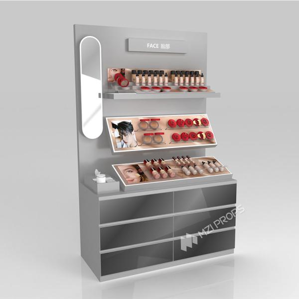 GDR04-CZ-B03 Beauty Display Rack with Soft LED Lighting and Mirrored Surfaces for Retail Counters