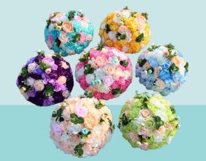 China Rose Hydrangea Fake Flower Balls Faux Floral Sphere Orange Blue on sale