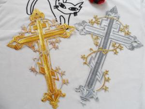 China Hot Fix Motif  Sliver Gold  Embroidery Applique as Cross Picture on sale