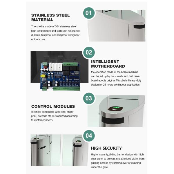 Optical Passage Access Control Turnstile Gate Arylic Wing Sliding Lane Barrier 30 Watt