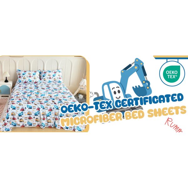 Engineering Car Sheets with Deep Pockets, Wrinkle-Free, Cozy Soft Cartoon Print Bed Sheets Set