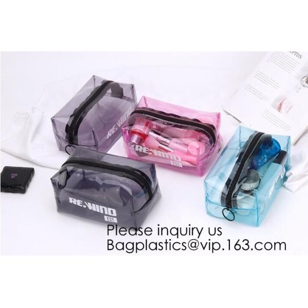 Compact Multi-purpose Handbag-style Transparent Glitter Cosmetic Pouch with Zipper Pocket on the Back, bagease, bagplast