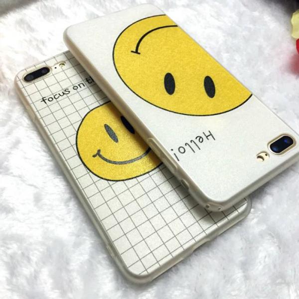 PC+TPU Silk Grain Cute Smile Expression Back Cover Cell Phone Case For iPhone 7 6s Plus