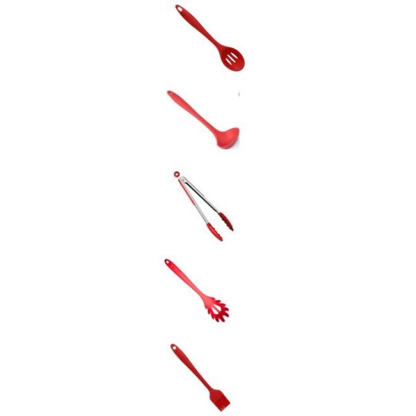 China LFGB FDA bpa free heat resistant red 10 pcs silicone kitchen utensil set