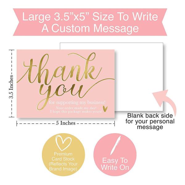 Customized 3.5x5 inches Pink Thank You for Supporting Small Business Card Appreciation