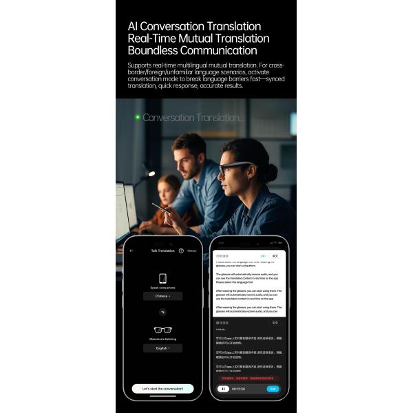 AI Voice Translate Intelligent Shooting Function ENC Noise Reduction Waterproof Smart Glassess 2025 W100D