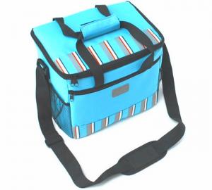 Quality 600D Polyester Strips Insulated Picnic Bag with Tote Handle , Blue / Green wholesale