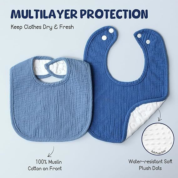 6-Pack Muslin Baby Bibs for Unisex Boys Girls, Cotton Baby Drooling and Teething Bibs