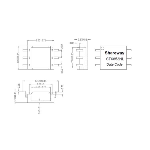 ST6853NL = 750316853, 200uH 1:4 Low Profile Transformer Ferrite Core For Process Control