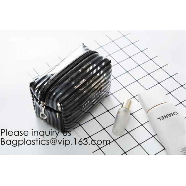 Compact Multi-purpose Handbag-style Transparent Glitter Cosmetic Pouch with Zipper Pocket on the Back, bagease, bagplast