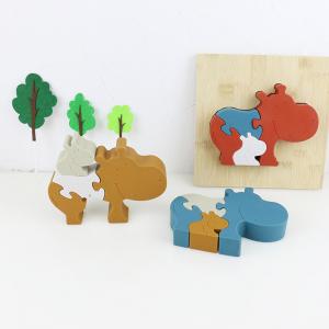 Quality Silicone and wooden jigsaw puzzle standing animal hippo puzzle kid toys for child playing wholesale
