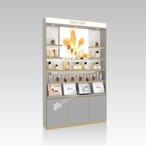 Buy cheap Skincare Store Display Furniture Gray Wooden Makeup Shop Cabinet with Lightbox from wholesalers