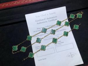 China Elegant 18K Gold Van Cleef & Arpels Vintage Alhambra Necklace With 10 Green Malachite on sale