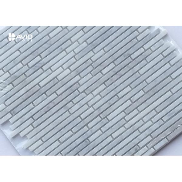 Small Strips Carrara Marble Mosaic Tile Sheets , 170pcs Mosaic Style Floor Tiles