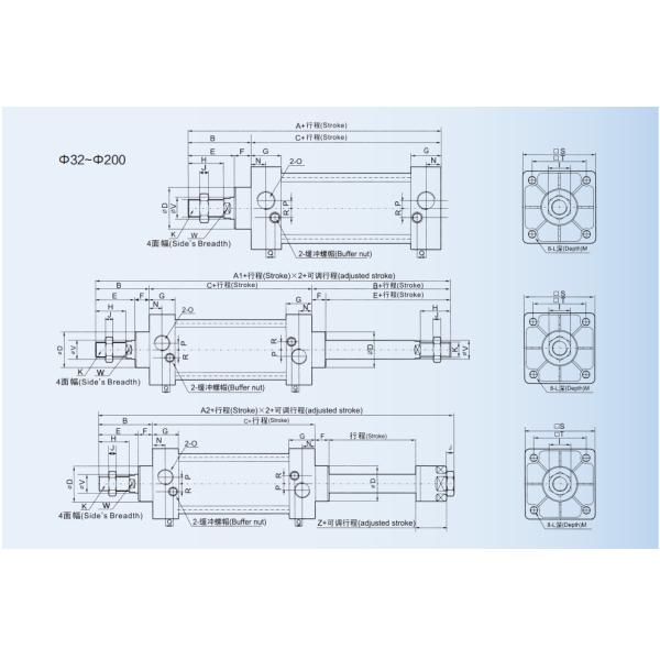 Bore Size 32 ~ 320mm SC Type Double Acting Pneumatic Cylinder With Adjustable Buffer