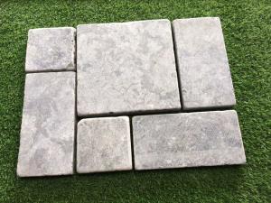 China Tumbled Blue Limestone Tiles,Light Grey Patio Stones,Walkway Pavers,Stone Floor Tiles on sale