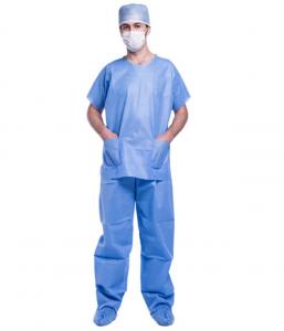 China Patient PP / SM Disposable Scrub Suit SMS Hospital Uniforms V Shape on sale
