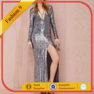 Quality New Designed Long Sleeve Sequined Maxi Dress with High Split wholesale