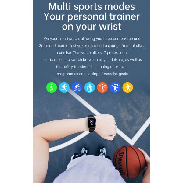 Multi Sport Modes Fitbit Smartwatch 1.69 Inch Blood Oxygen Monitoring For Health