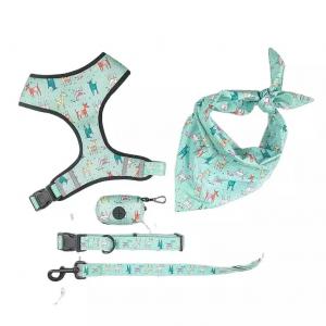 Quality Green Color Polyester Pet Dog Harness Set With Adjustable Pin Buckle wholesale