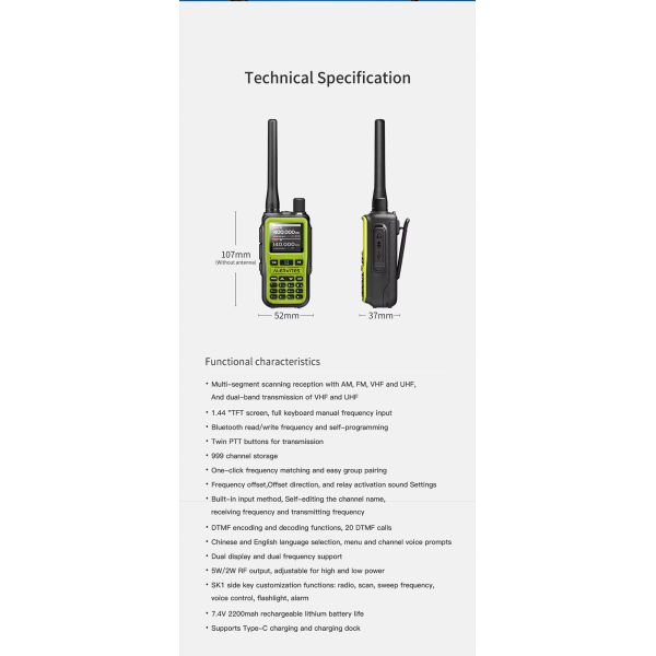 Baofeng UV-5R Mini Walkie Talkie with 0-10KM Talk Range IPX5 Water Resistance and 5W Output Power Two Way Radio