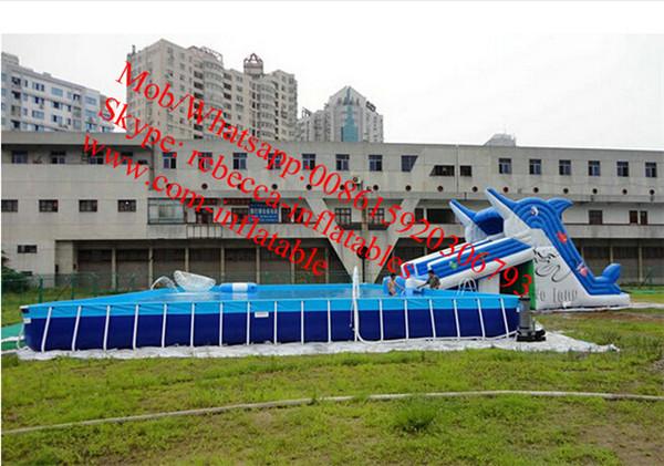 Cheap backyard swimming pool inflatable pool with slide metal frame swimming pool for sale