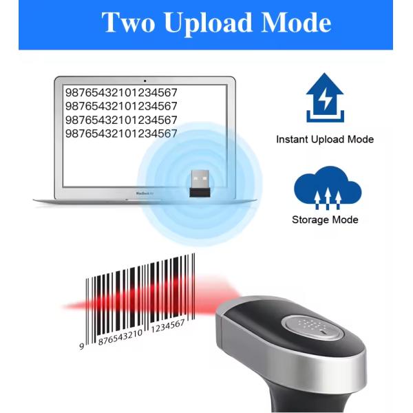 Handheld Barcode Scanner 1D Qr Code With Charging Stand USB Wireless Bluetooth Barcode Reader