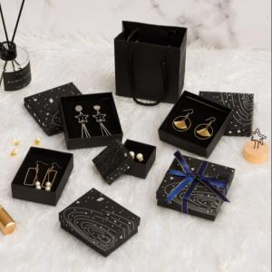 China Rectangle Small Jewelry Packaging Boxes Earrings Luxury Paper Gift Box Black on sale