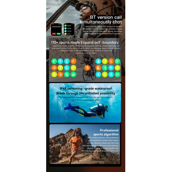 Anti Smashing Military Ip68 Waterproof Watch Rugged With Bluetooth Calling