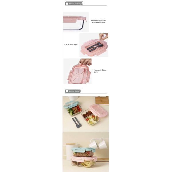 High Borosilicate Glass Fresh Keeping Box with BPA-Free PP Lid - Temperature Resistant -40℃~560℃ Rectangular Shape and Customizable Color