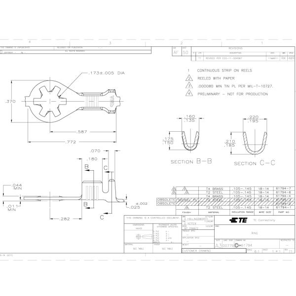 Tyco TE Connectivity Amp 61794-1 Terminals Splices Ring Terminals Spade Terminals Ring Tongue 18 14 AWG