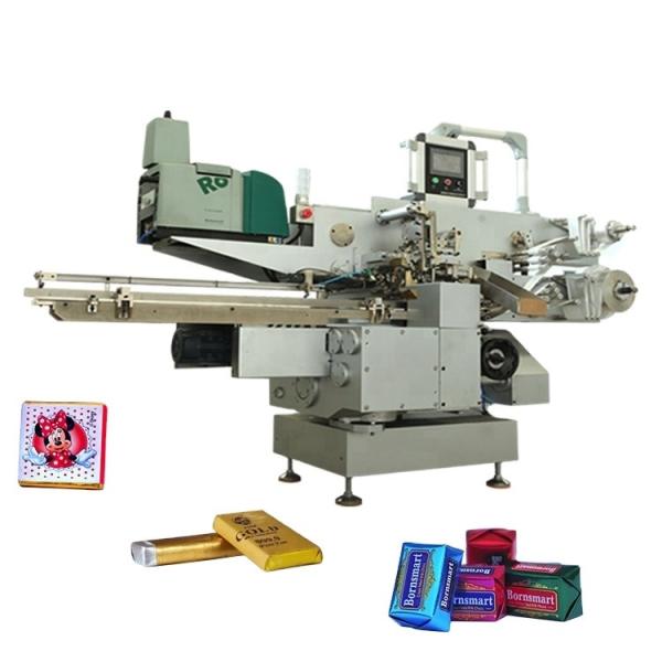 Cheap PLC Servo Touch Screen Controlled Automatic Flow Chocolate Bar Paper Wrapper Horizontal Packing Machine for sale